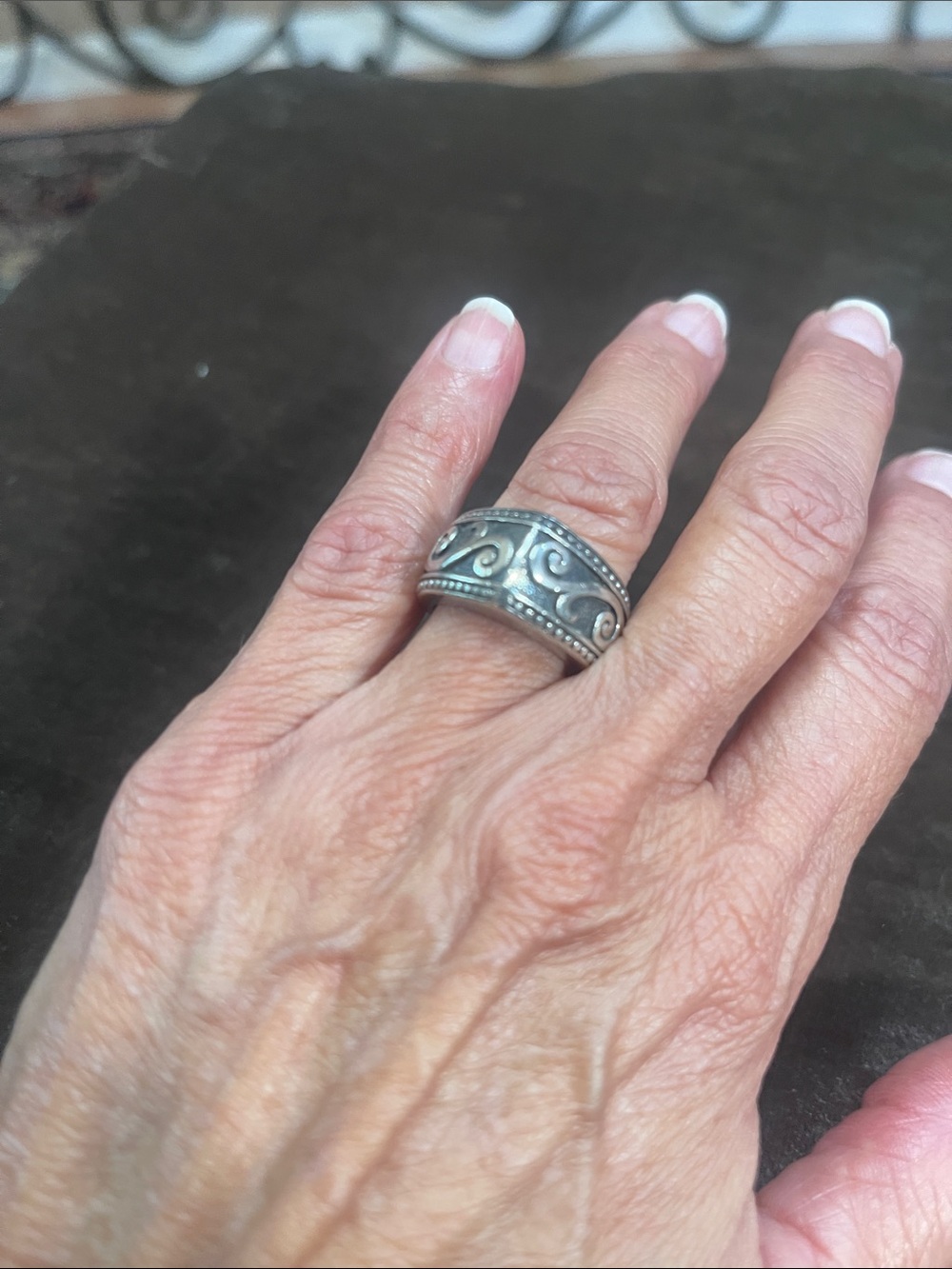 Silver Floral Pattern Wide Band Ring - Brighton Collectibles 925.
